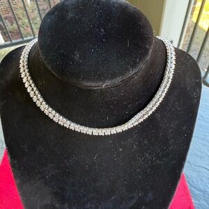 Elegant Clear Stone Tennis Necklace in Silver Tone
